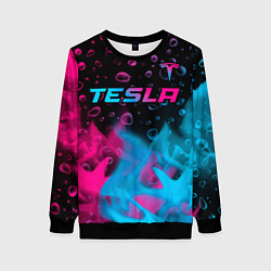 Свитшот женский Tesla - neon gradient: символ сверху, цвет: 3D-черный