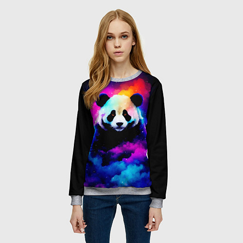 Женский свитшот Панда и краски / 3D-Меланж – фото 3