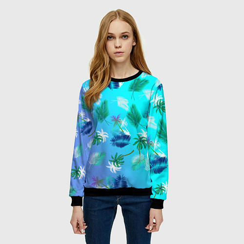 Женский свитшот Пальмы на голубом градиенте / 3D-Черный – фото 3