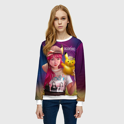 Женский свитшот Jisoo and Pikachu / 3D-Белый – фото 3