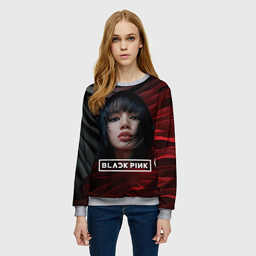 Женский свитшот Blackpink red and black / 3D-Меланж – фото 3