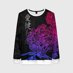 Свитшот женский Neon flowers - japanese art, цвет: 3D-белый