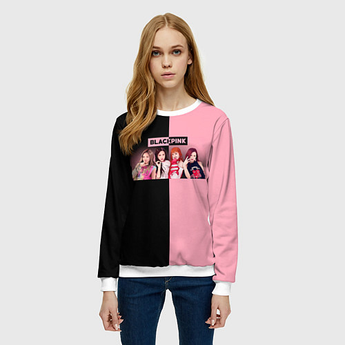 Женский свитшот Черно-розовый градиент Black Pink / 3D-Белый – фото 3