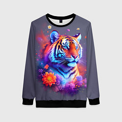 Свитшот женский Тигр и краски - нейросеть, цвет: 3D-черный