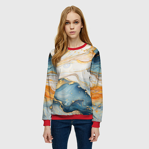 Женский свитшот Мраморная абстракция / 3D-Красный – фото 3
