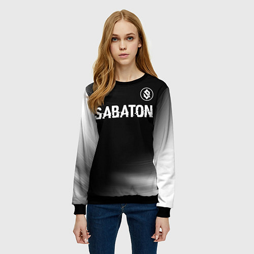 Женский свитшот Sabaton glitch на темном фоне: символ сверху / 3D-Черный – фото 3