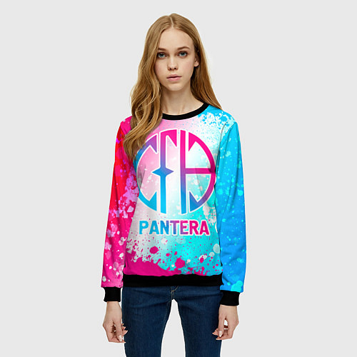 Женский свитшот Pantera neon gradient style / 3D-Черный – фото 3