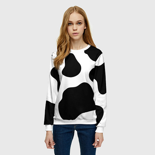 Женский свитшот Принт - пятна коровы / 3D-Белый – фото 3