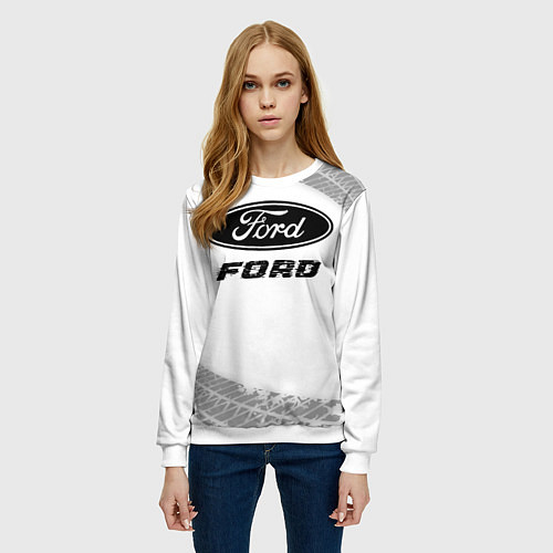 Женский свитшот Ford speed на светлом фоне со следами шин / 3D-Белый – фото 3