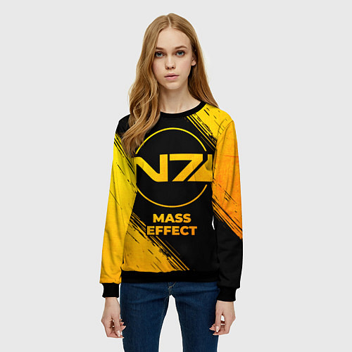 Женский свитшот Mass Effect - gold gradient / 3D-Черный – фото 3