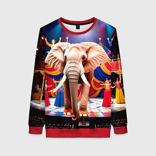 Женский свитшот Слон с цирке / 3D-Красный – фото 1