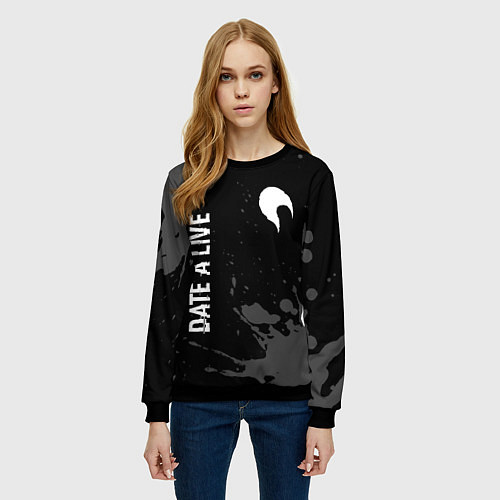 Женский свитшот Date A Live glitch на темном фоне: надпись, символ / 3D-Черный – фото 3