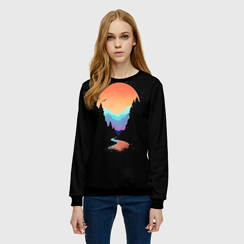 Женский свитшот Неоновое солнце SynthWave / 3D-Черный – фото 3