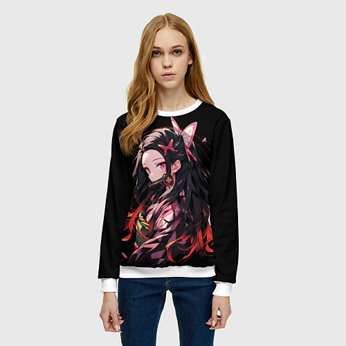 Женский свитшот Незуко комадо из клинка / 3D-Белый – фото 3