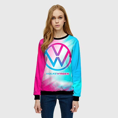 Женский свитшот Volkswagen neon gradient style / 3D-Черный – фото 3