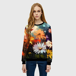 Свитшот женский Маслянные ромашки, цвет: 3D-черный — фото 2