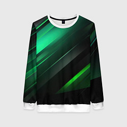 Свитшот женский Black green abstract, цвет: 3D-белый