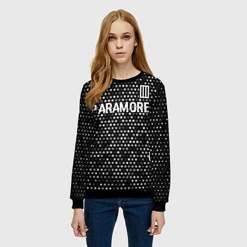 Женский свитшот Paramore glitch на темном фоне: символ сверху / 3D-Черный – фото 3