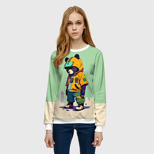 Женский свитшот Прикольный мишутка - городской стиль / 3D-Белый – фото 3