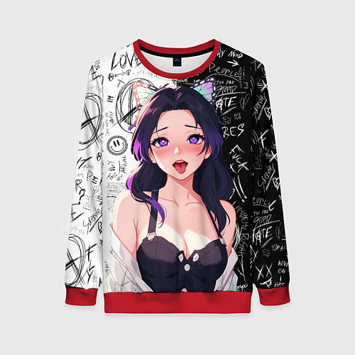 Женский свитшот Шинобу Кочо ахегао - Клинок демонов / 3D-Красный – фото 1