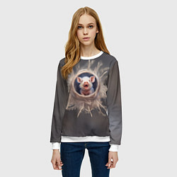 Свитшот женский Мордочка забавного поросёнка, цвет: 3D-белый — фото 2