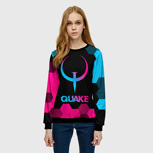 Женский свитшот Quake - neon gradient / 3D-Черный – фото 3