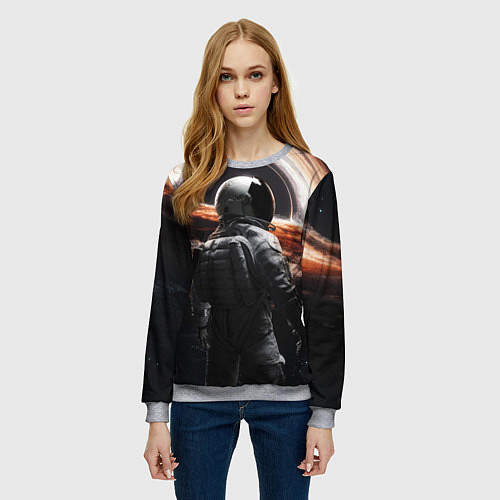 Женский свитшот Черная дыра - космонавт / 3D-Меланж – фото 3