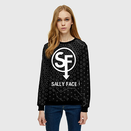 Женский свитшот Sally Face glitch на темном фоне / 3D-Черный – фото 3