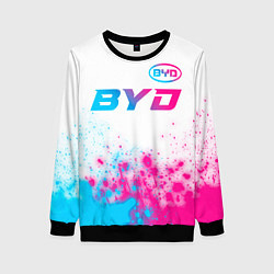 Свитшот женский BYD neon gradient style: символ сверху, цвет: 3D-черный