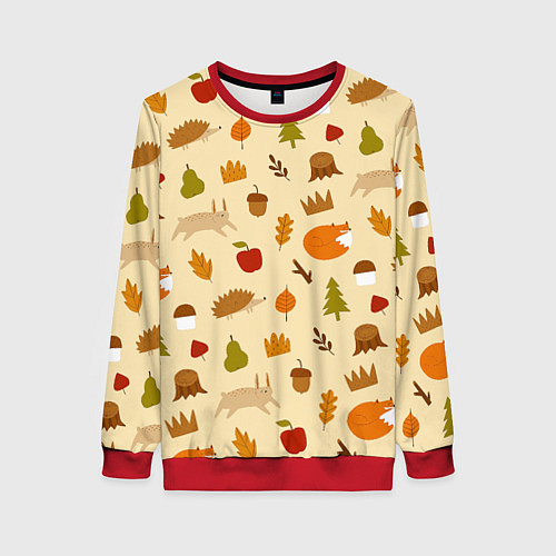 Женский свитшот Паттерн - осень / 3D-Красный – фото 1