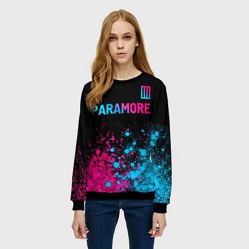 Женский свитшот Paramore - neon gradient: символ сверху / 3D-Черный – фото 3