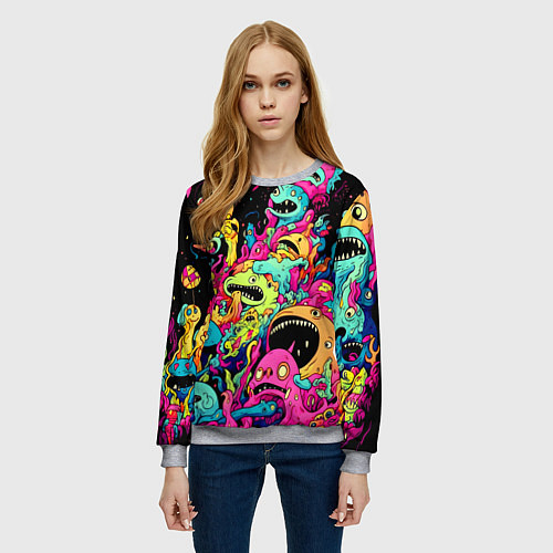 Женский свитшот Космические зубастые монстры / 3D-Меланж – фото 3