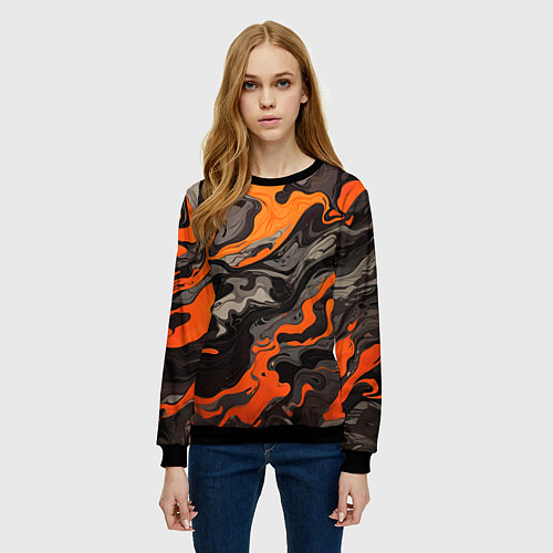 Женский свитшот Оранжево-черный камуфляж / 3D-Черный – фото 3