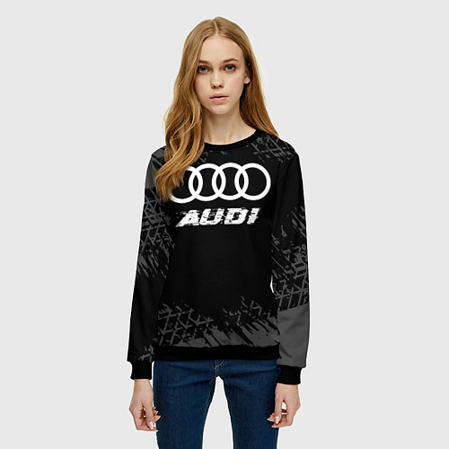 Женский свитшот Audi speed на темном фоне со следами шин / 3D-Черный – фото 3