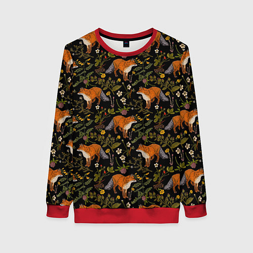 Женский свитшот Лисы и цветы / 3D-Красный – фото 1