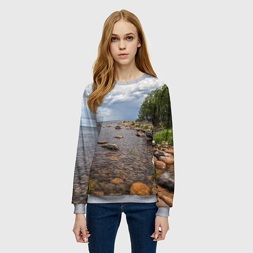 Женский свитшот Лодка на Ладоге / 3D-Меланж – фото 3