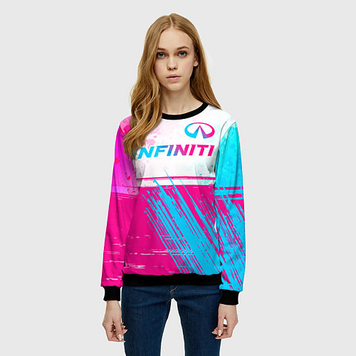 Женский свитшот Infiniti neon gradient style: символ сверху / 3D-Черный – фото 3