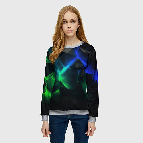 Женский свитшот Разлом синих и зеленых плит / 3D-Меланж – фото 3