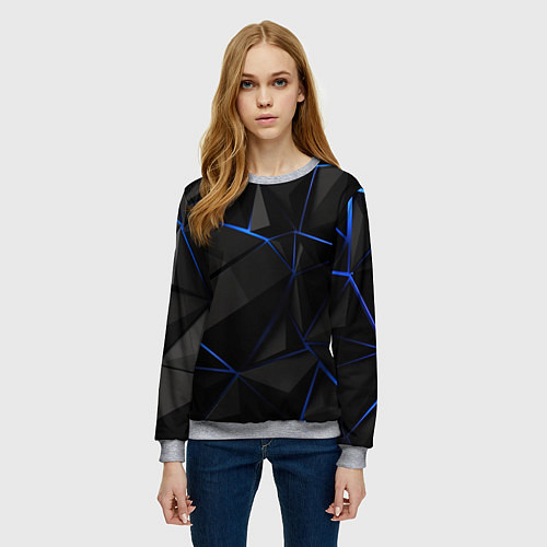 Женский свитшот Black blue style / 3D-Меланж – фото 3