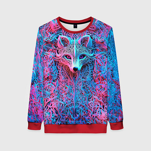 Женский свитшот Лис из розово-голубых узоров / 3D-Красный – фото 1