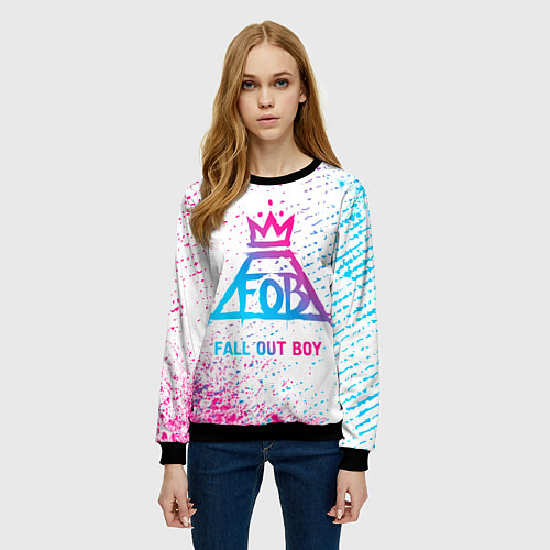 Женский свитшот Fall Out Boy neon gradient style / 3D-Черный – фото 3