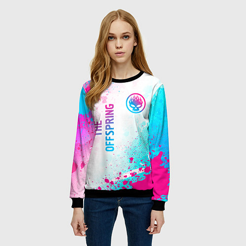 Женский свитшот The Offspring neon gradient style: надпись, символ / 3D-Черный – фото 3