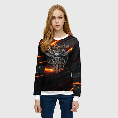 Женский свитшот Baldurs Gate 3 logo gold / 3D-Белый – фото 3