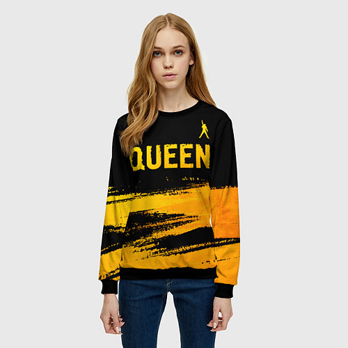 Женский свитшот Queen - gold gradient: символ сверху / 3D-Черный – фото 3