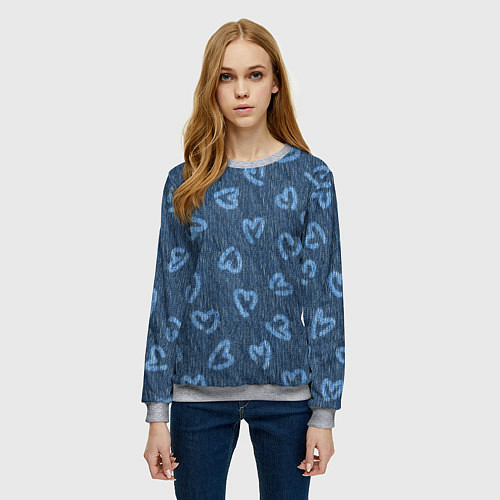 Женский свитшот Hearts on denim / 3D-Меланж – фото 3