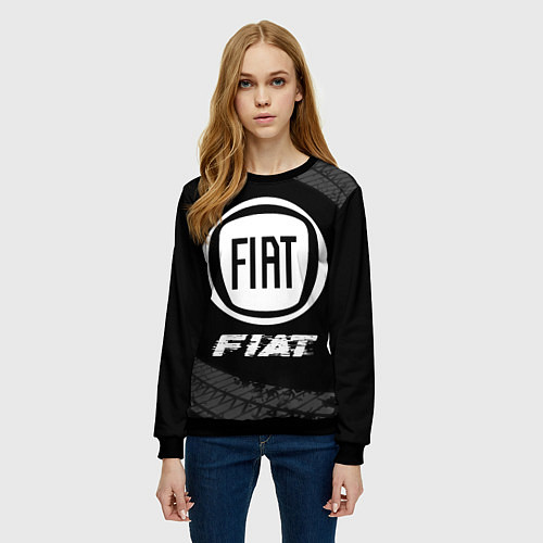 Женский свитшот Fiat speed на темном фоне со следами шин / 3D-Черный – фото 3