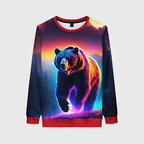 Женский свитшот Люминесцентный медведь гризли / 3D-Красный – фото 1