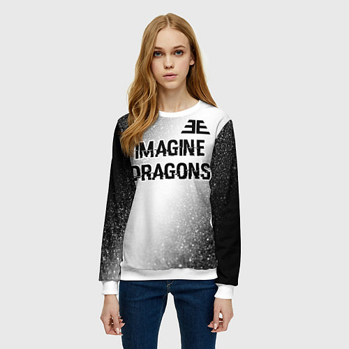 Женский свитшот Imagine Dragons glitch на светлом фоне: символ све / 3D-Белый – фото 3
