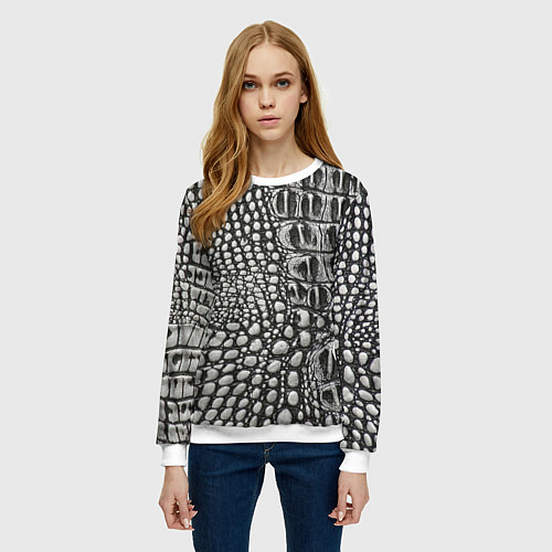 Женский свитшот Кожа крокодила - текстура / 3D-Белый – фото 3