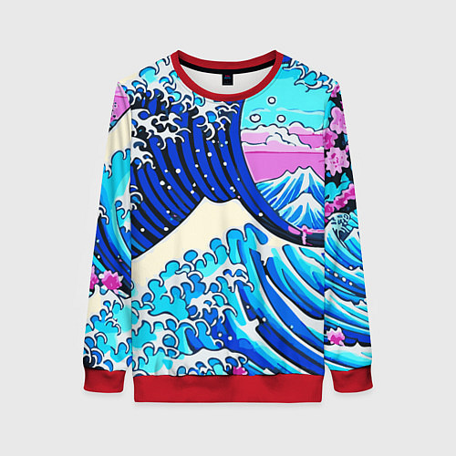 Женский свитшот Большая волна в Канагаве сакура / 3D-Красный – фото 1